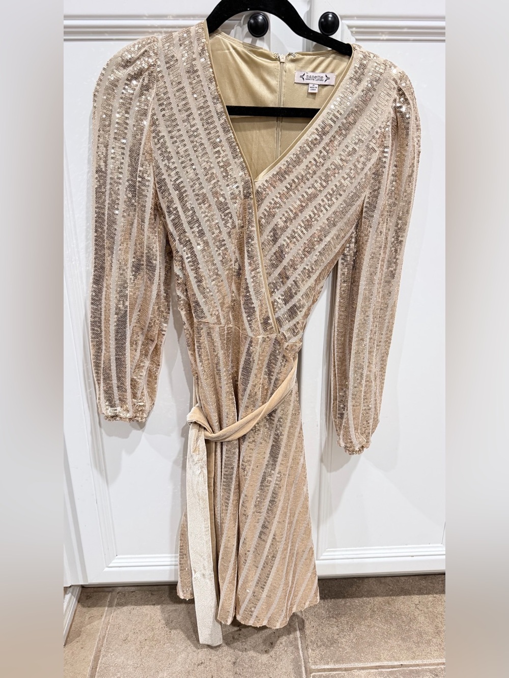 Nanette Lepore Champagne Sequin V-Neck Dress